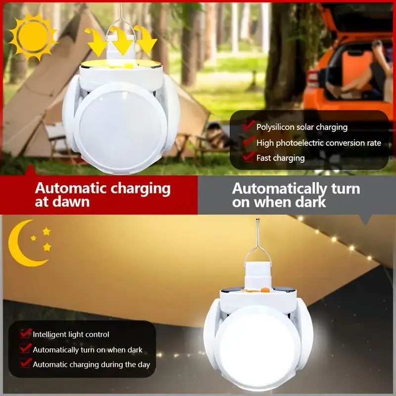 1 Solar Folding Light Strip Hook Portable Charging LED Light Bulb Camping Portable Flashlight Suitable for Outdoor Courtyards