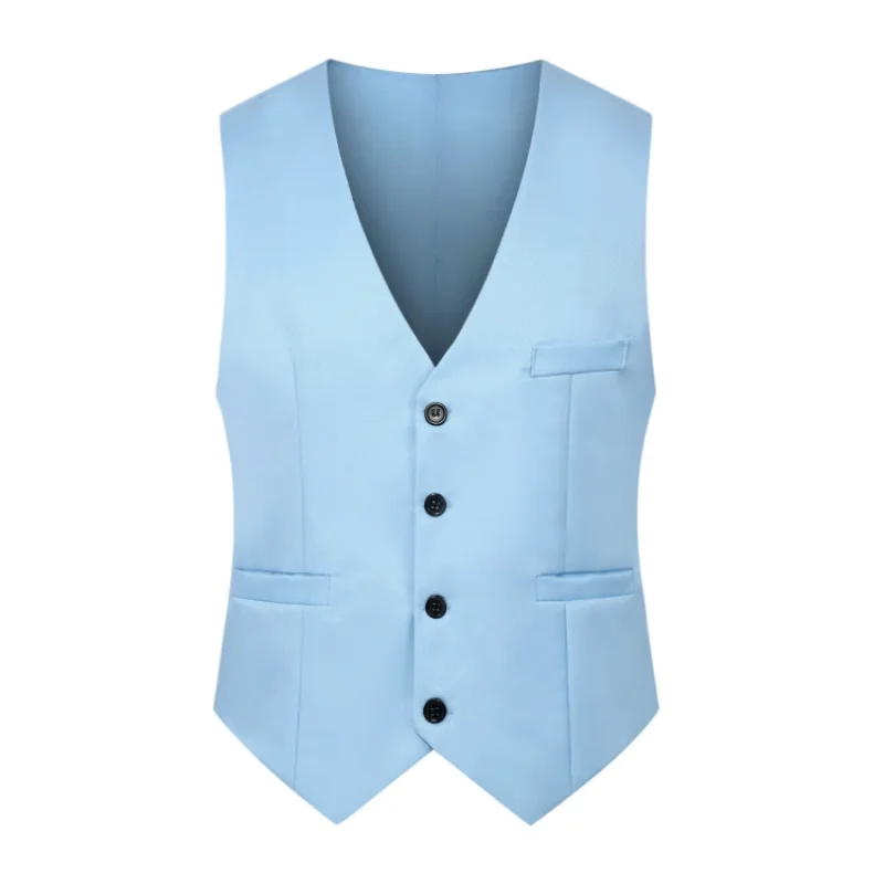 Fashion Men Vests Waistcoat Solid Color V Neck Sleeveless Buttons Blazer Plus Size Formal Business Jacket Vests Gilet Homme