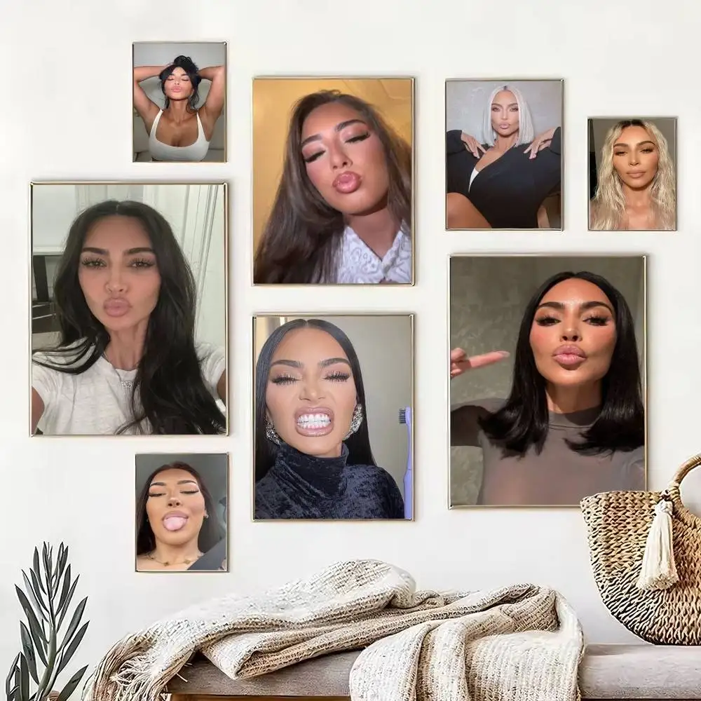 K-Kim Kardashian M-Memes  Poster Waterproof Wall Art Sticker For Bar Living Room Vintage Decor High Quality Print Gift