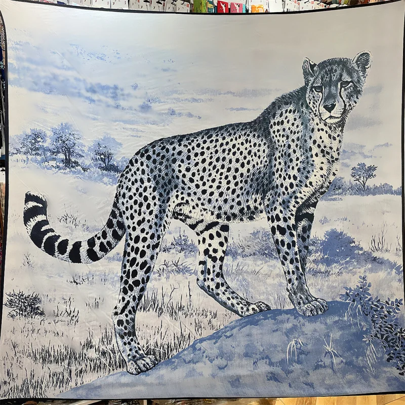 130cm-Border New Arrival Animal Leopard Female Imitation Silk Wool Material Shawl Warm Scarf in Stock Large Kerchief Whole