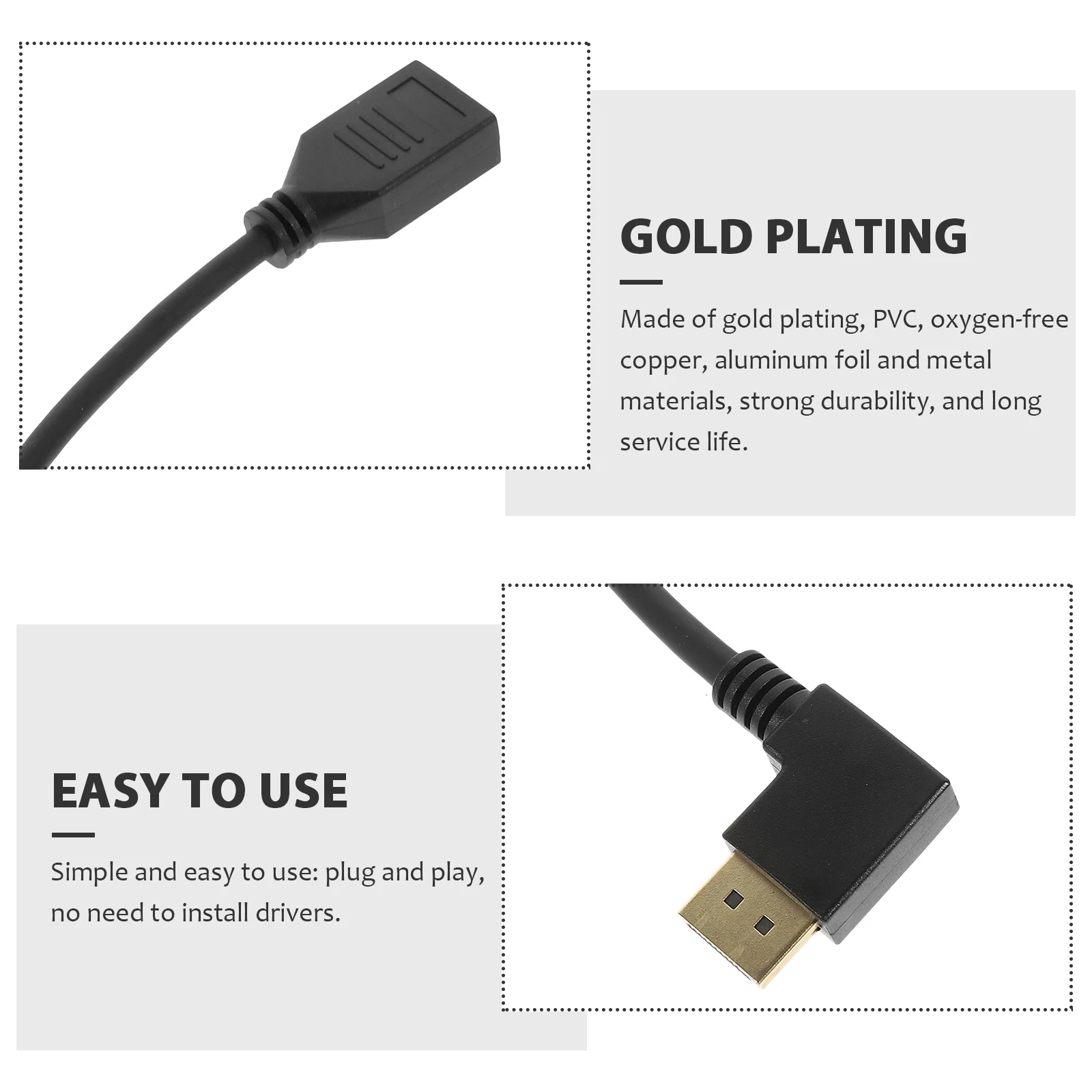 Cabo de extensão Displayport para computador de vídeo, adaptador macho para fêmea, tela LCD