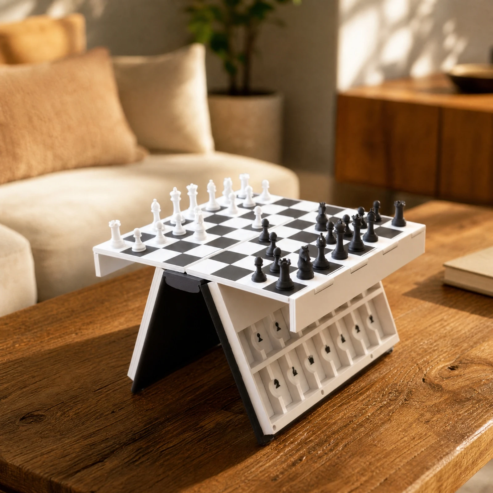 Hängeman und Schachspiel-Set 2-in-1 im Buchformat mit Schachfiguren, tragbar und rücksetzbar für Reisen und Freizeitspiele