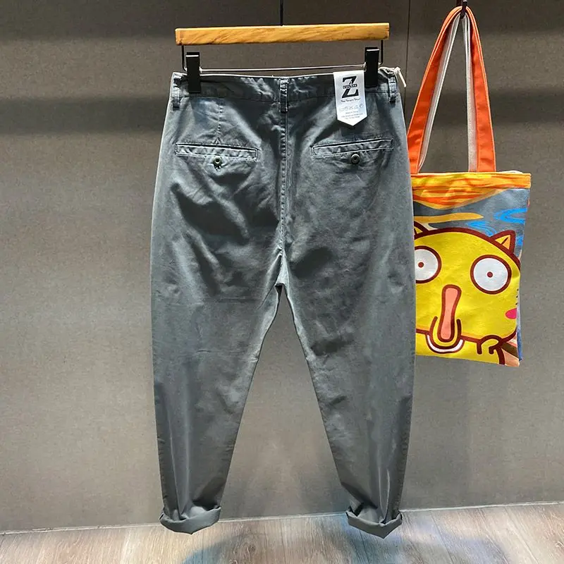 Korean Trousers Thin Style Pure Cotton 2024 Summer New Men's Mid Waist Button Zipper High Street Fashion Loose Pencil Pants