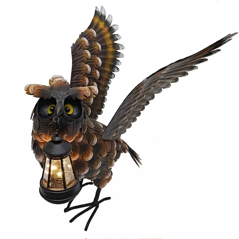 

Wrought iron animal with lamp decorative ornament indoor windowsill outdoor courtyard lawn metal owl lamp