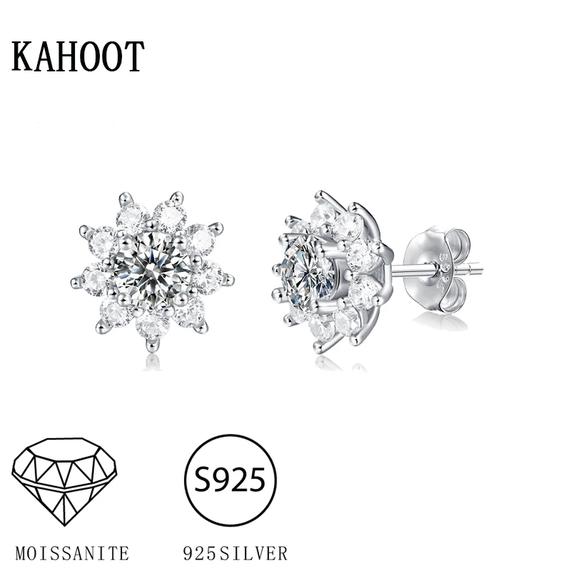 925 Sterling Silver 0.5 Carat * 2 Moissanite Sunflower Earrings Exquisite Fashion Temperament Anniversary Valentine's Day