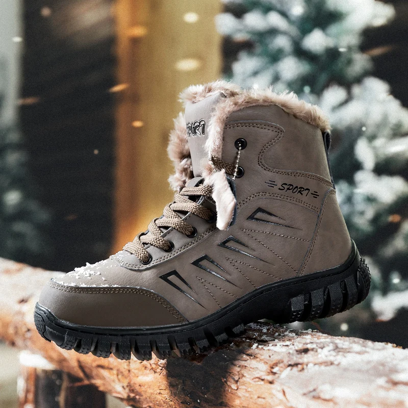 Bont Mannen Laarzen In De Winter Met Bont Warme Snowboots Mannen Winter Werk Casual Schoenen Rubber Enkellaarsjes russische Stijl Waterdicht