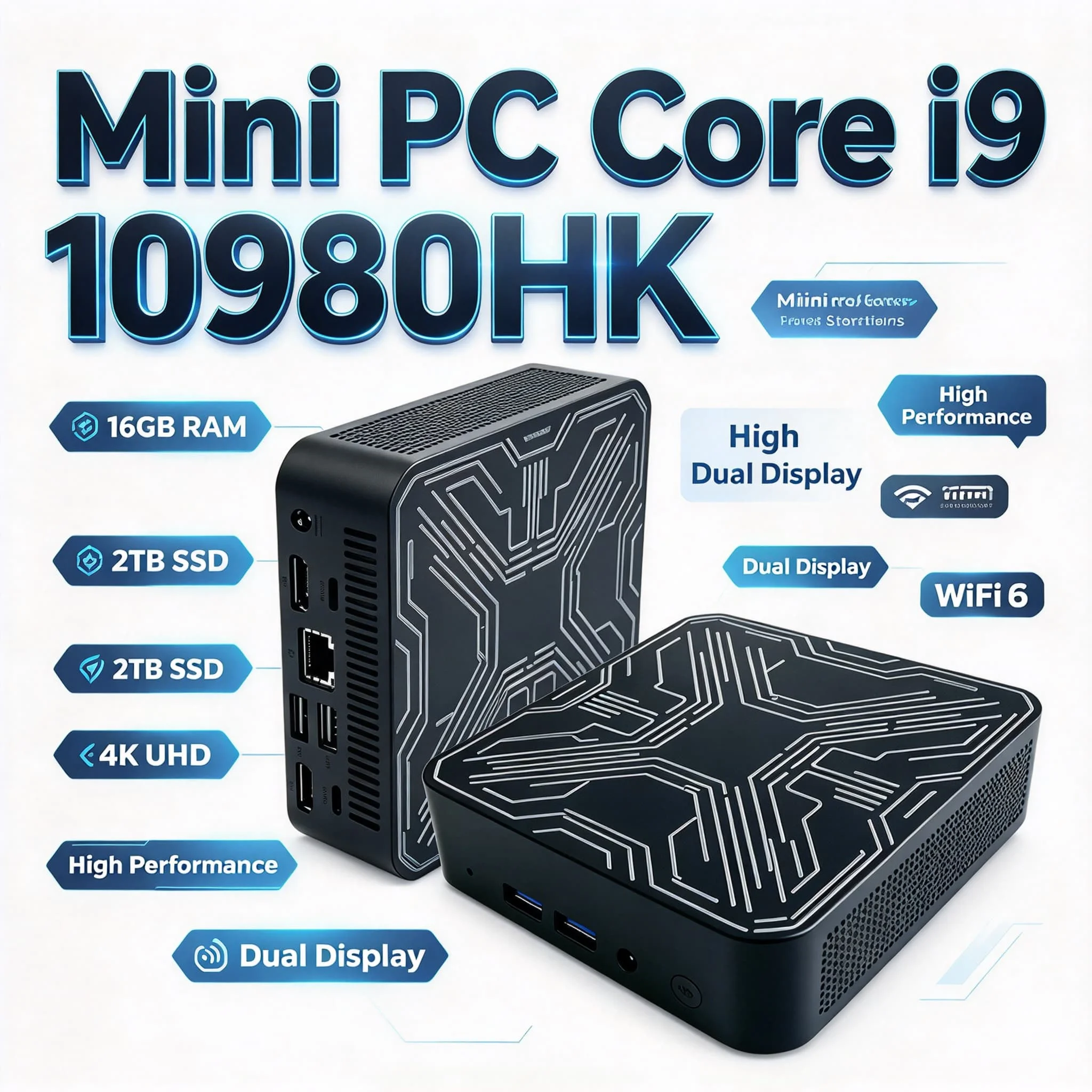 2026 Portable Mini PC Intel Core i9 10980HK 16GB RAM 2TB M.2 NVMe SSD Triple 4K Support WiFi6 Silent Cooling Small Computer