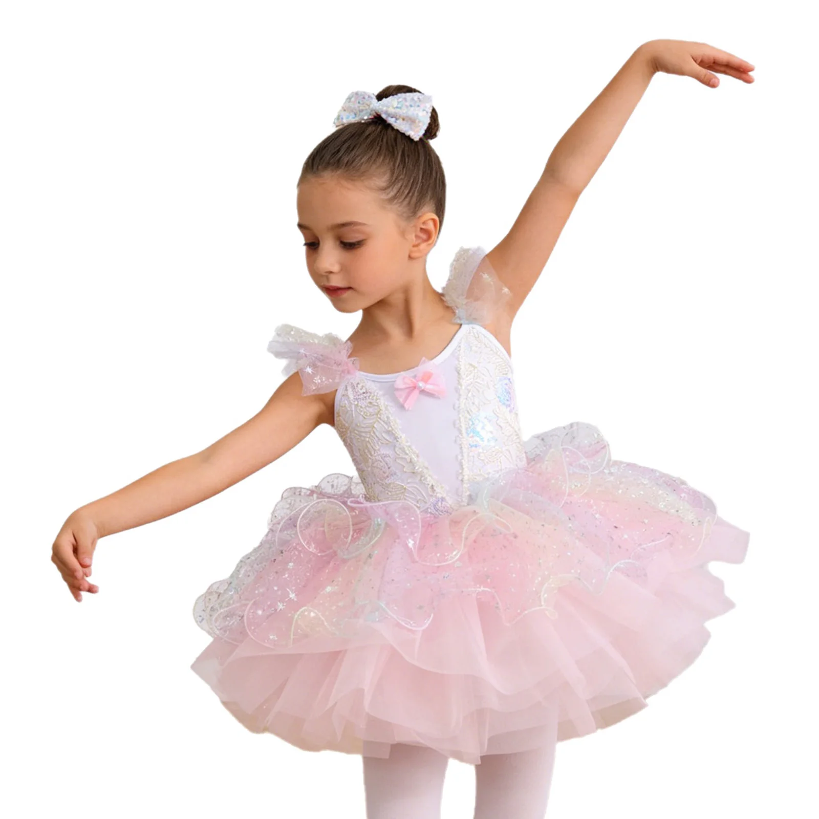 Kids Tutu Ruffle Sleeve Floral Ballet Tutu Dress Ballerina Costume Dance Performance Gymnastics Leotard Dress Princess Costume - view 4