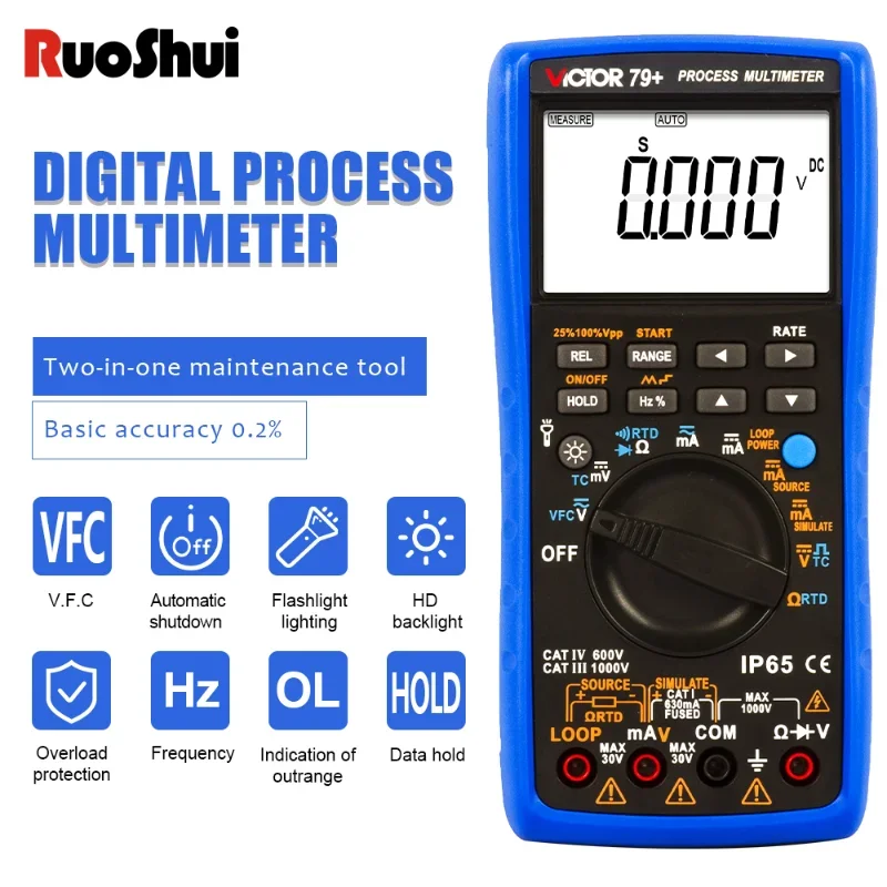 Ruoshui Process Multimeter 79+ Thermocouple Frequency 24V Loop RTD VFC Resistance Simulate DC AC Voltage Current Digital Tester