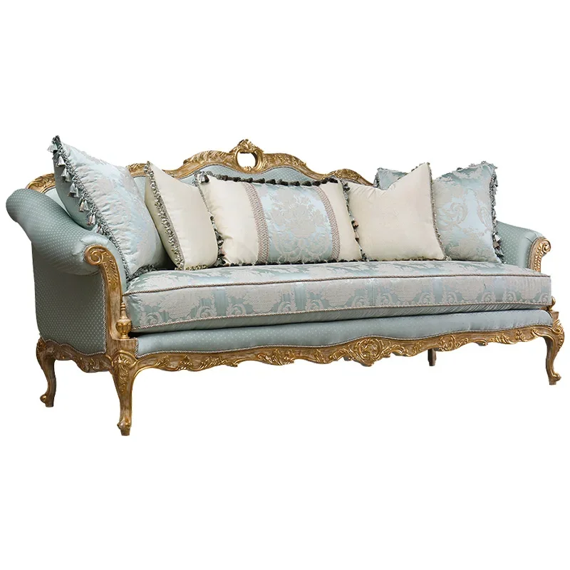 Furniture, European-style palace luxury fabric sofa, living room, solid wood sofa combination, small-sized apartment, full-set