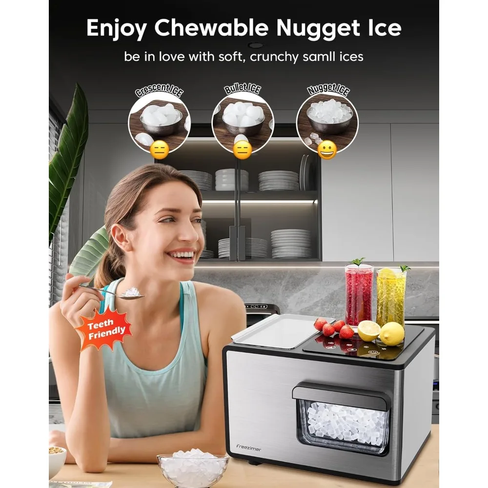 Nugget Ice Maker Machine Countertop Sonic Ice Kid Friendly| Pebble Ice Maker Chewable Soft Ice|Self Cleaning|40lbs/24h