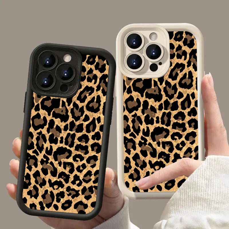 Fashion Retro Leopard Print Phone Case For iPhone 11 12 13 14 15 Pro Max X XR XSMax 7 8 Plus Shockproof Silicone Soft Back Cover