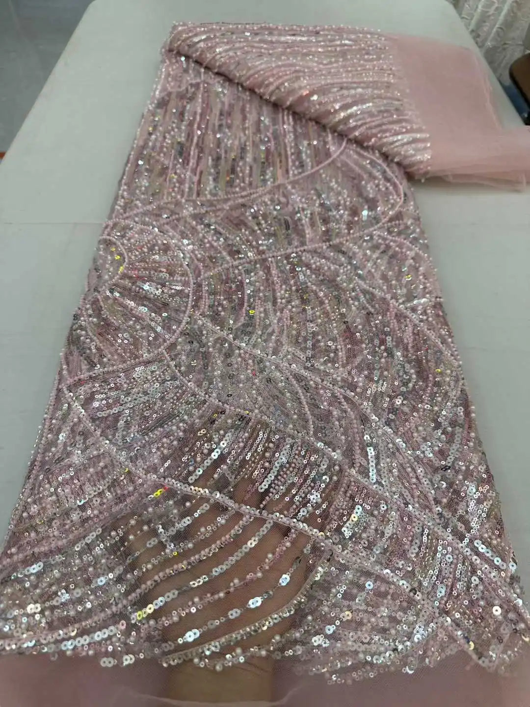 أحدث أقمشة الدانتيل الأفريقي2025 خرز عالي الجودة مطرز للعريس للنساء فستان حفلات الزفاف قماش شبكي 5 ياردات-SH