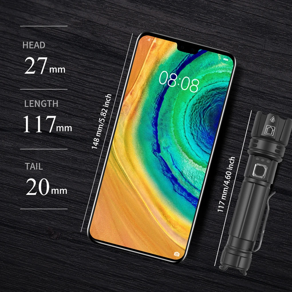 Linterna LED impermeable para acampar, senderismo, caza, tipo antorcha recargable