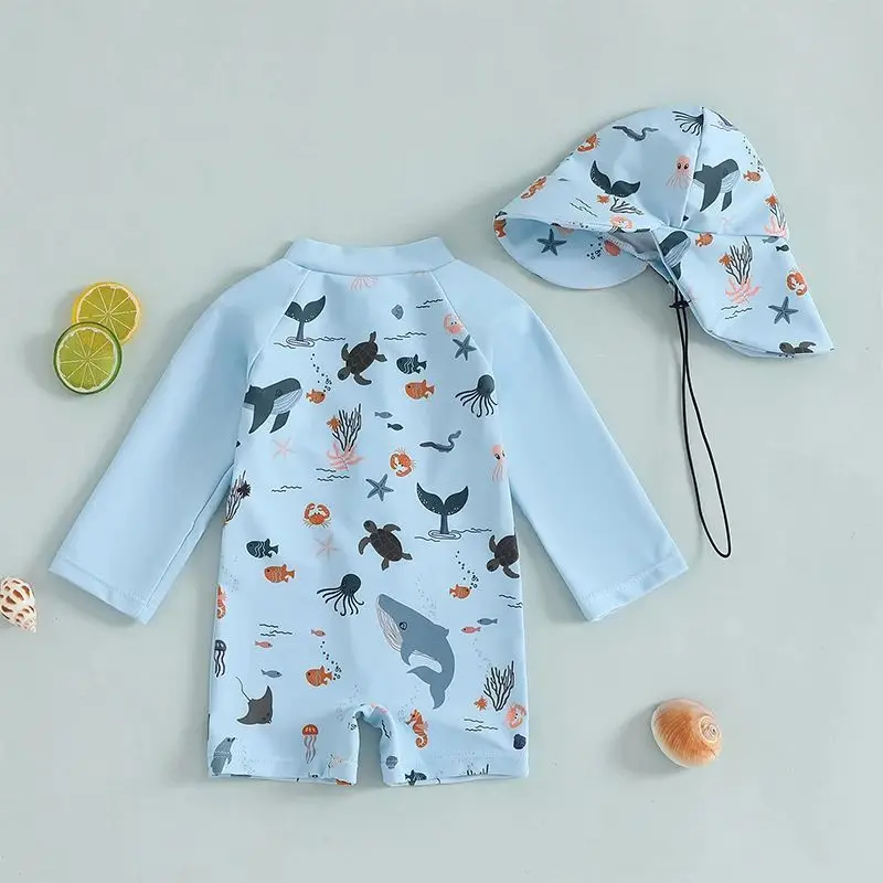 

Kids Boys Long Sve Swimwear Casual Marine Animal Print Thiened Cleanfit Sle Ladies' Mid-Length A-Line Sve Outerwear