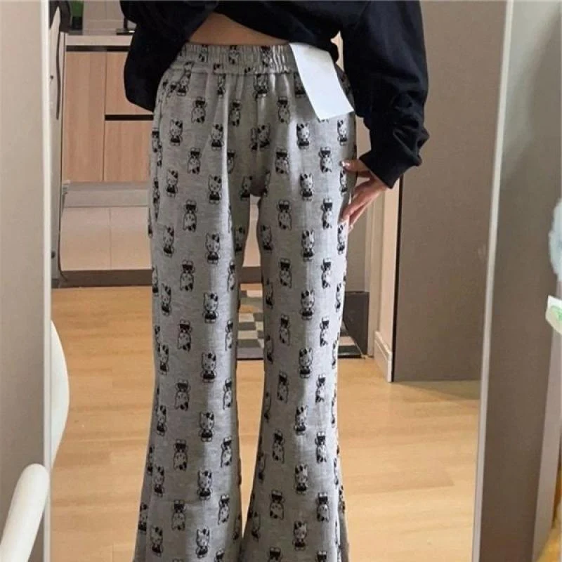 Hello Kitty New Sanrio Anime Pants Cute Cartoon Flare Pants with Loose Drape Slimming Lovely Waisted Casual Pants Girl Toys