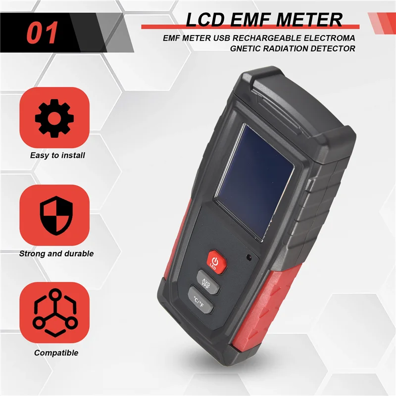 AK51-EMF Meter USB Rechargeable, Radiation  For Electromagnetic Field And Temperature Precise For Home Appliances