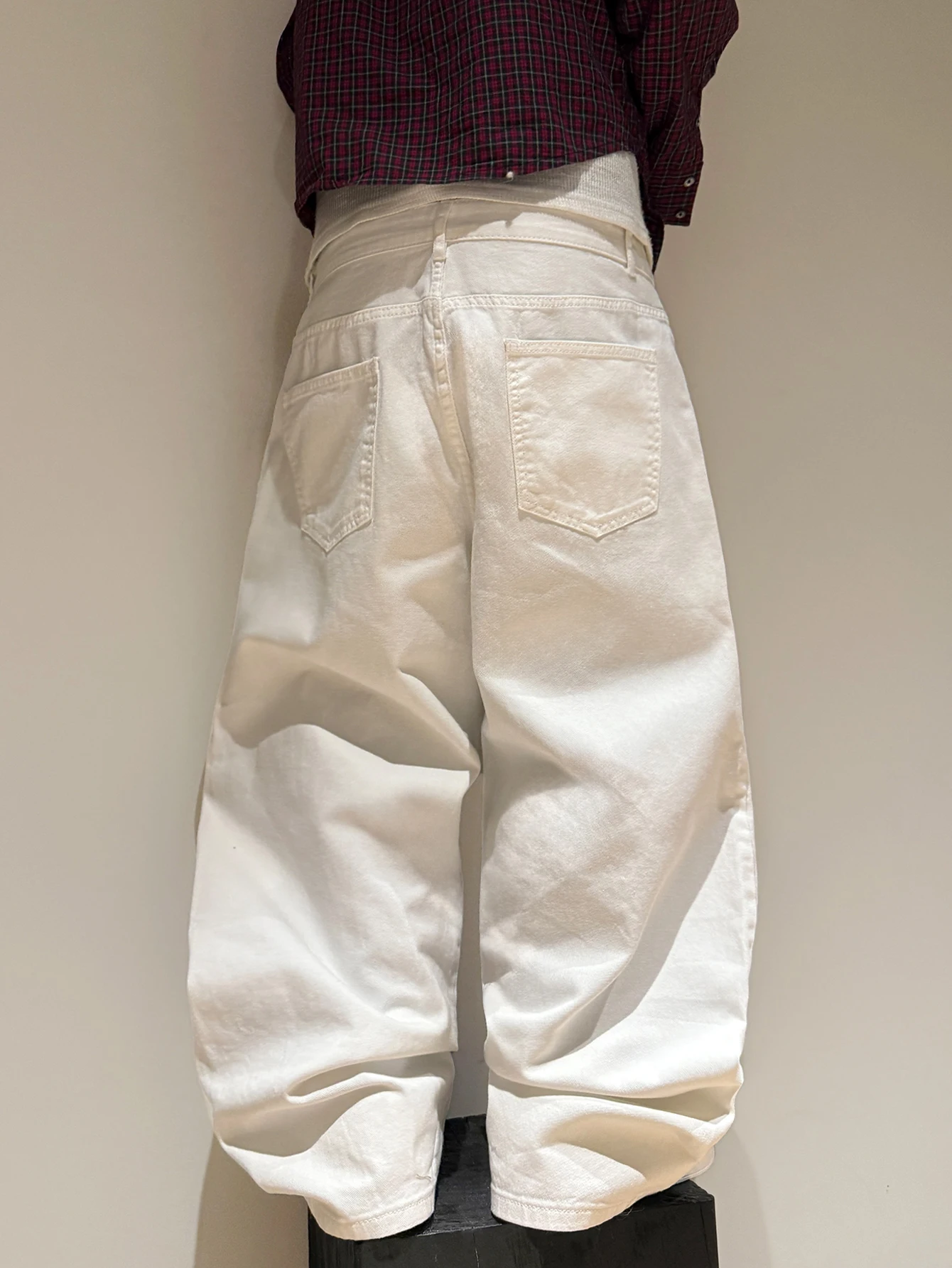 Men's Versatile Baggy Wide-Leg Jeans, Retro Y2K White Men's Casual Pants, Streetwear Men's Trousers, Suitable For All Seasons view 2