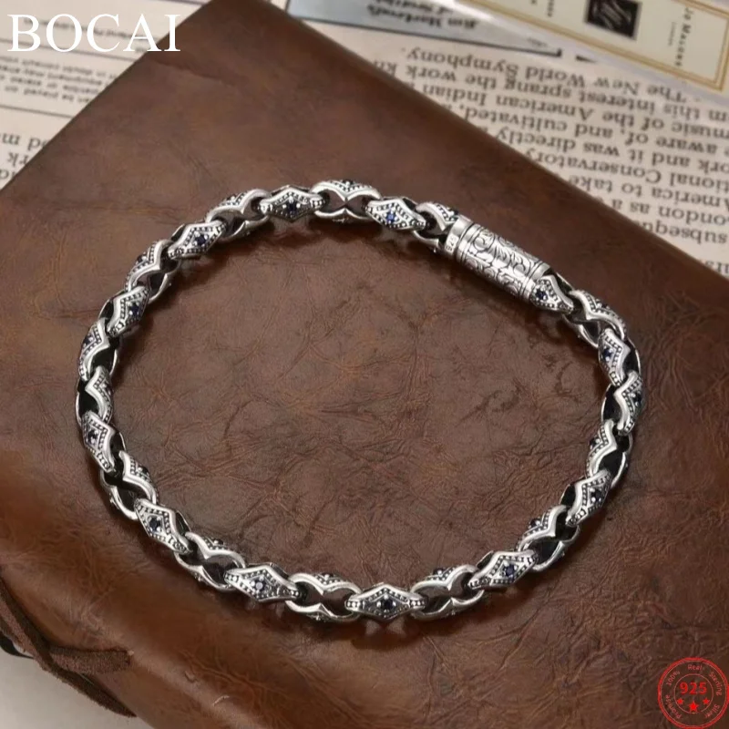 BOCAI S925 Sterling Silver Charm Bracelets for Men Women New Eternal Rattan Rhombus 8-shaped Chain Zircon Necklace Wholesale