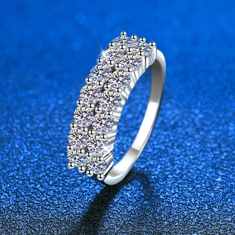 1.4CT 3mm Moissanite Ring for Women Half Enternity Diamond Band S925 Sterling Silver Plated White Gold Ring GRA