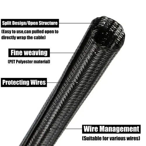 Imagen 2 del producto Nueva funda de Cable trenzado PET de 1 ~ 10m, funda aislante autofechada de 3 ~ 50mm, funda organizadora de cables resistente al desgaste de alta protección