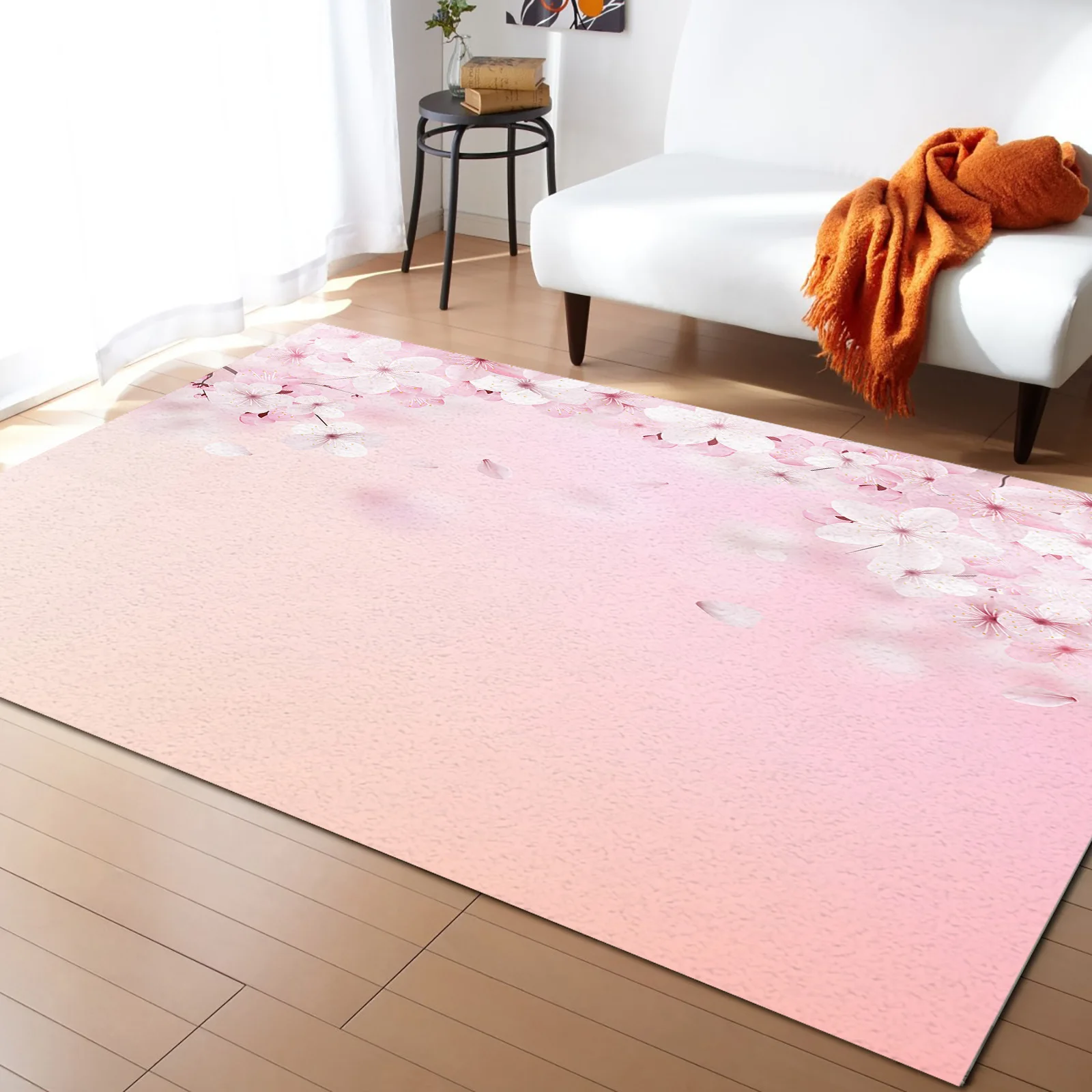 

Spring Cherry Blossom Pink Petals Carpet Area Rug Children's Room Living Room Bedroom Large Rug Home Play Decoration Floor Mat