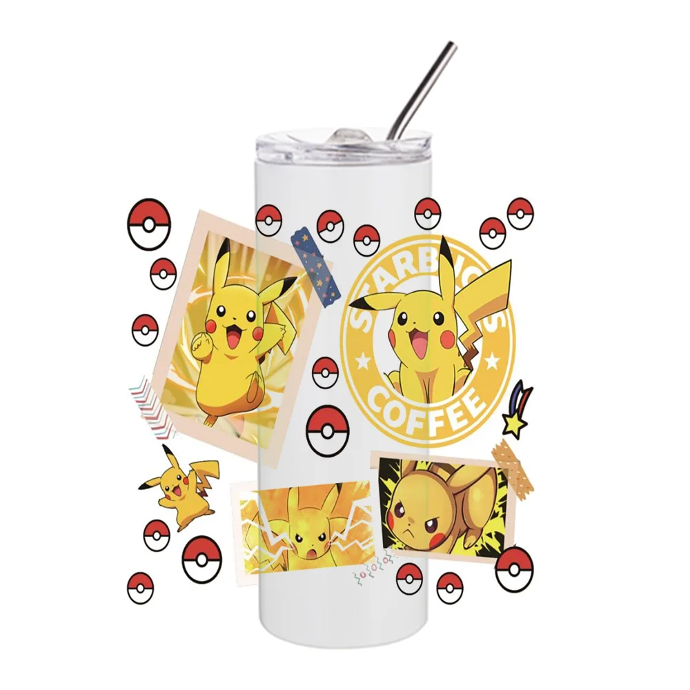 Miniso 3D Cartoon Pokemon Pikachu Decal 20oz Tumblers Waterproof UV Cup Wrap Transfers Stickers DIY Washable Mug Cartoon Sticker