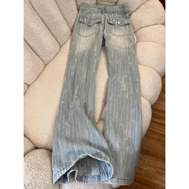 

2026 Новые женские светло-голубые текстурированные потертые широкие джинсы с высокой талией, джинсовые брюки, весенние свободные модные повседневные брюки