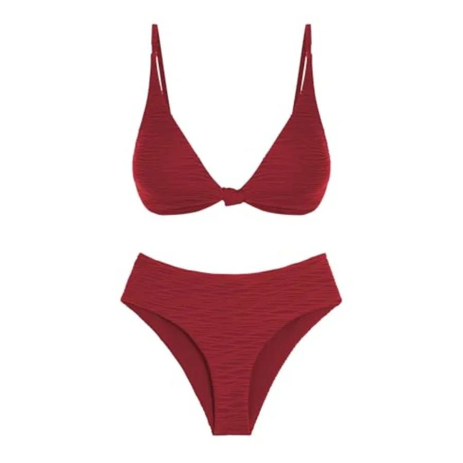 

Bikini Set for Women V Neck Knot Front Push Up Bathing Suit High Cut Two Pcs Swimsuit Brazilian Cheeky Swimwear