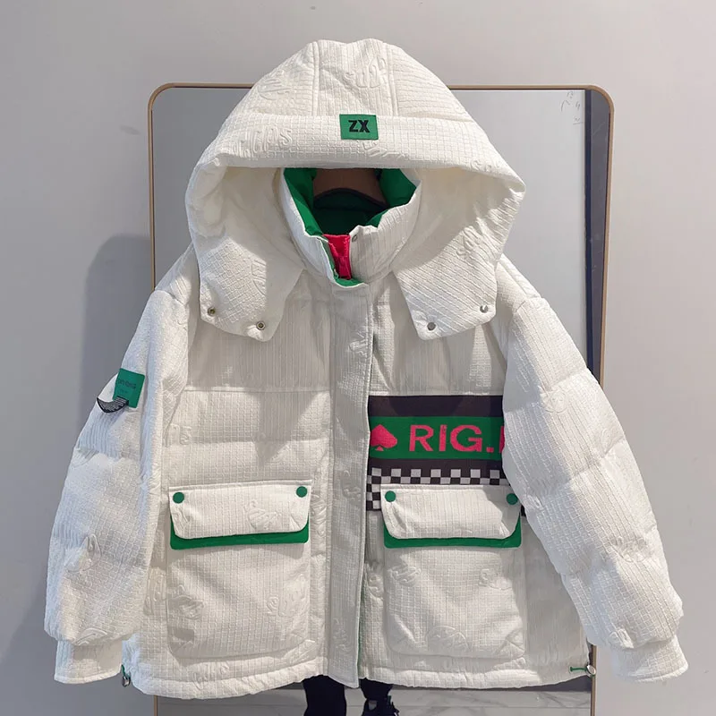 

Streetwear 90% White Duck Down Coat Woman Winter 2022 Loose Hooded Short Down Jacket Parka Feather Female Warm Outwear Female