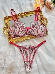 Fairy Lingerie Ultra Sexy Transparent Bra Lace Daring Lingerie Woman Floral Embroidery Beautiful Intimate Bilizna Set