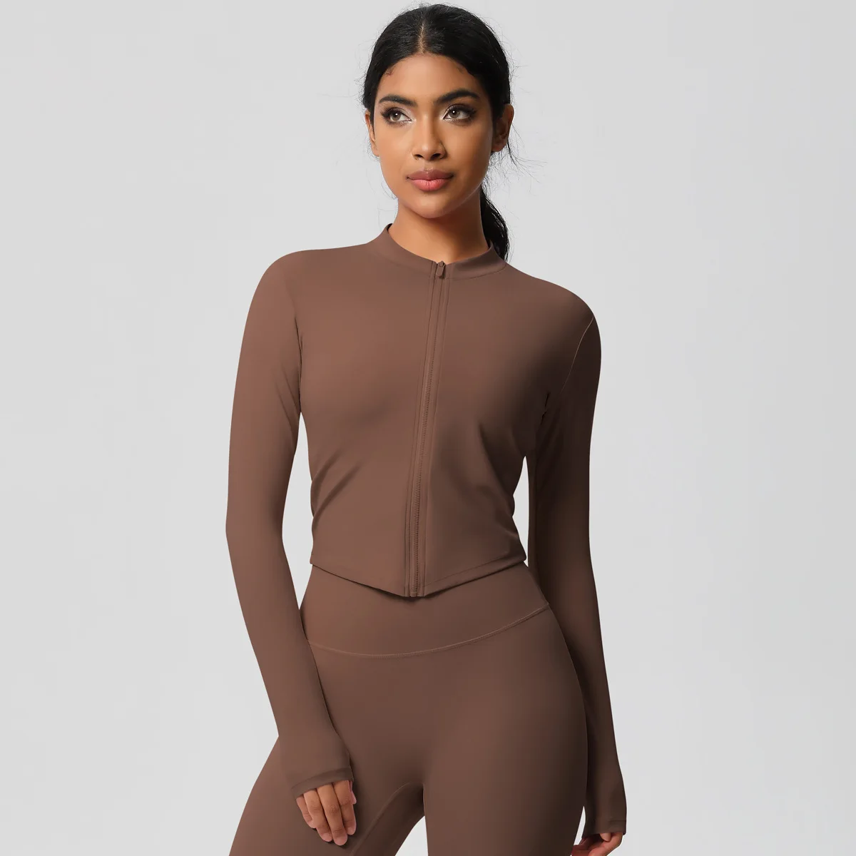 Zipper Jacket Women Crop Top Seamless Yoga Jacket Solid Sports Top Long Sleeve Running Shirts Quick Dry Fitness Gym Sport Wear