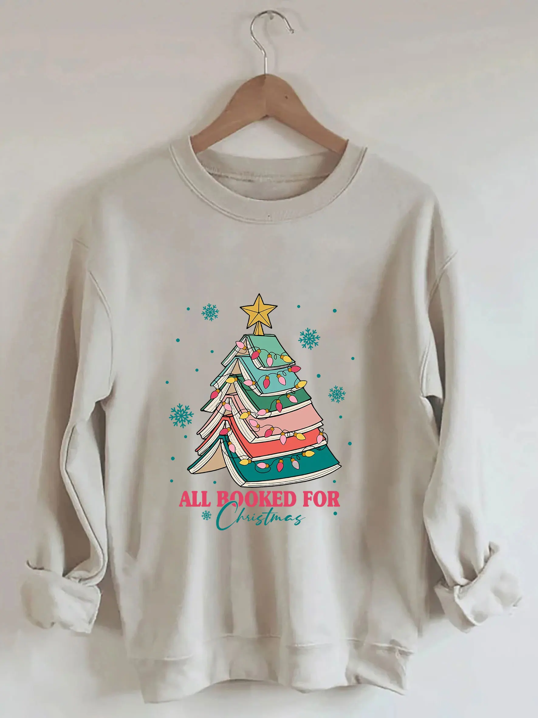 All Booked For Christmas Sweatshirt Christmas Book Tree Sweatshirt Teacher Christmas Sweatshirt Gift for Book Lover