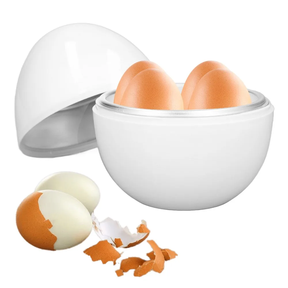 PP Aluminium Hard Boiled Egg Cooker White Compact Design Microwave Egg Boiler 4 Egg Capacity Microwave Safe Egg Poacher Cooker