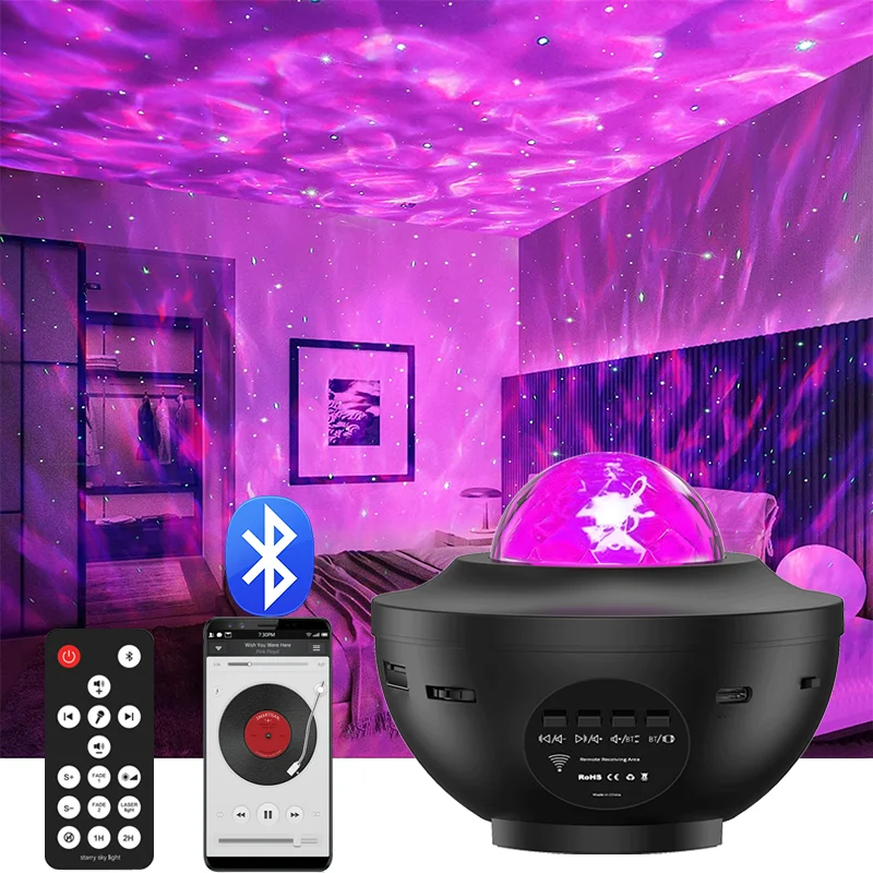 1PCS Colorful Starry Projector Galaxy Night Light Child, Bluetooth USB Music Player Star , adjustable lighting effect, remote