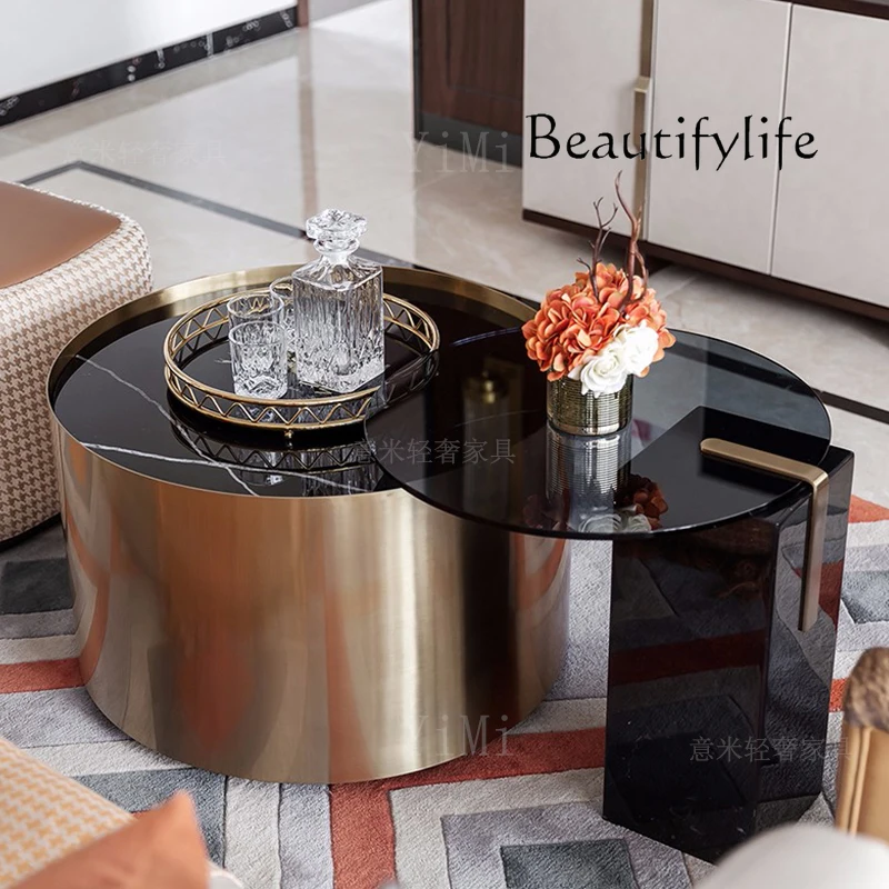 

Living room household Hong Kong-style light luxury round coffee table combination post-modern simple living room model room