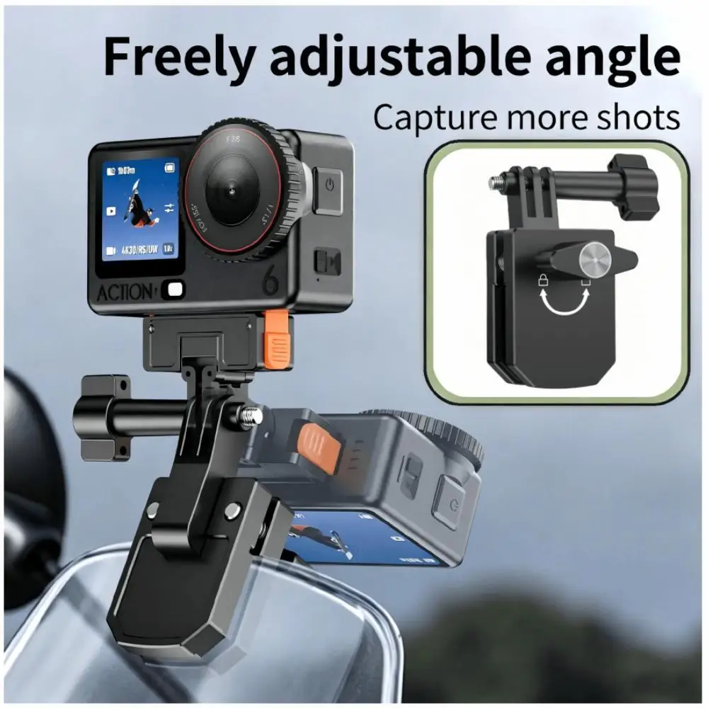 Motorcycle Windshield Clip for DJI Osmo Nano/Action 6/5Pro/Pocket 3 Aluminum Alloy Mount for GoPro/Insta360 X5/GO Ultra/X4 Air