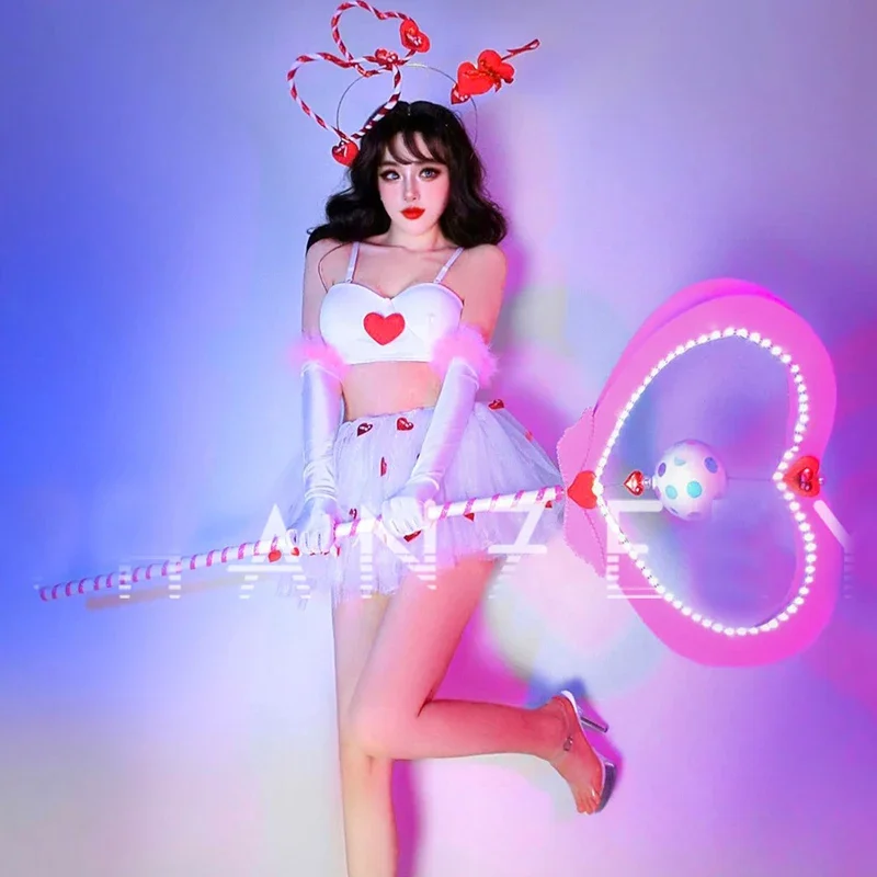 女性のパーティーフェスティバル衣装バーナイトクラブ Dj Ds ゴーゴーダンス衣装かわいいトップメッシュスカートステージジャズダンス服 XS6774