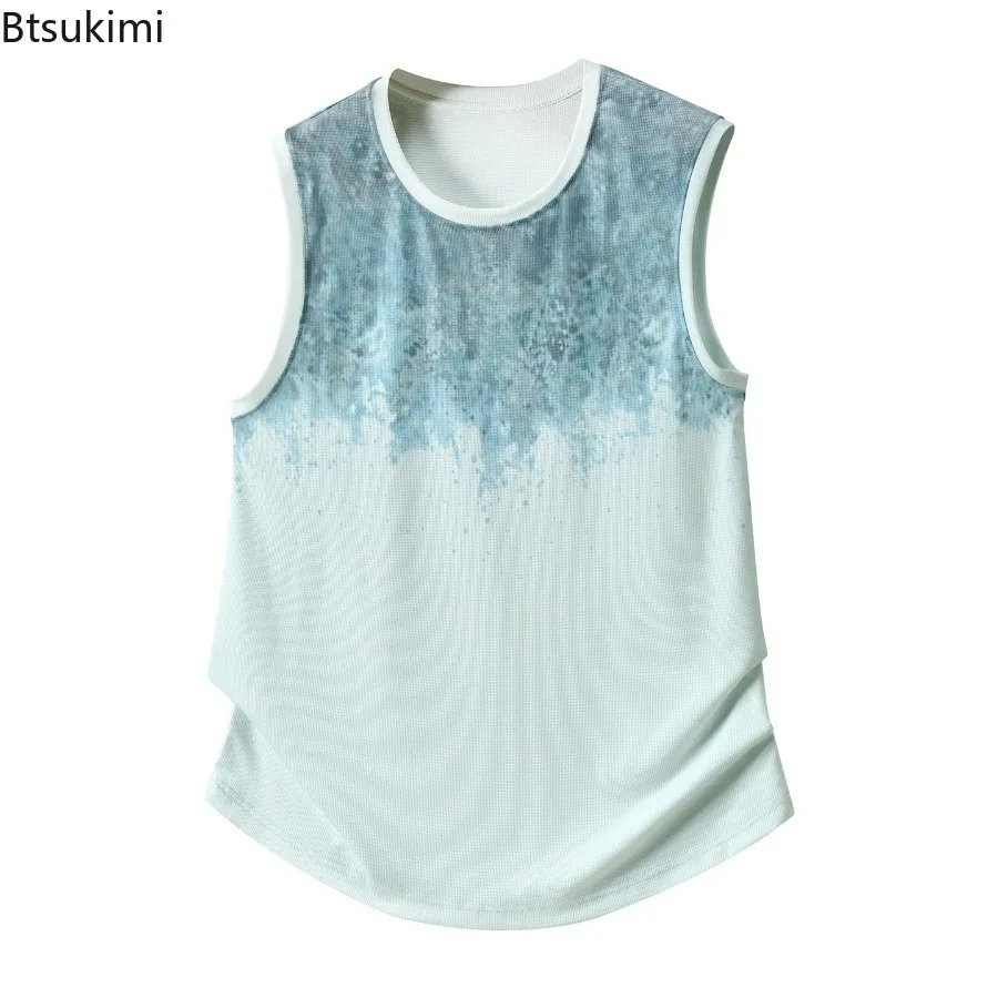 New Men's Fashion Gradient Loose Casual Plus Size Vest Summer Male Comfort Coolness Sweat Absorption Breathability Sports Vest