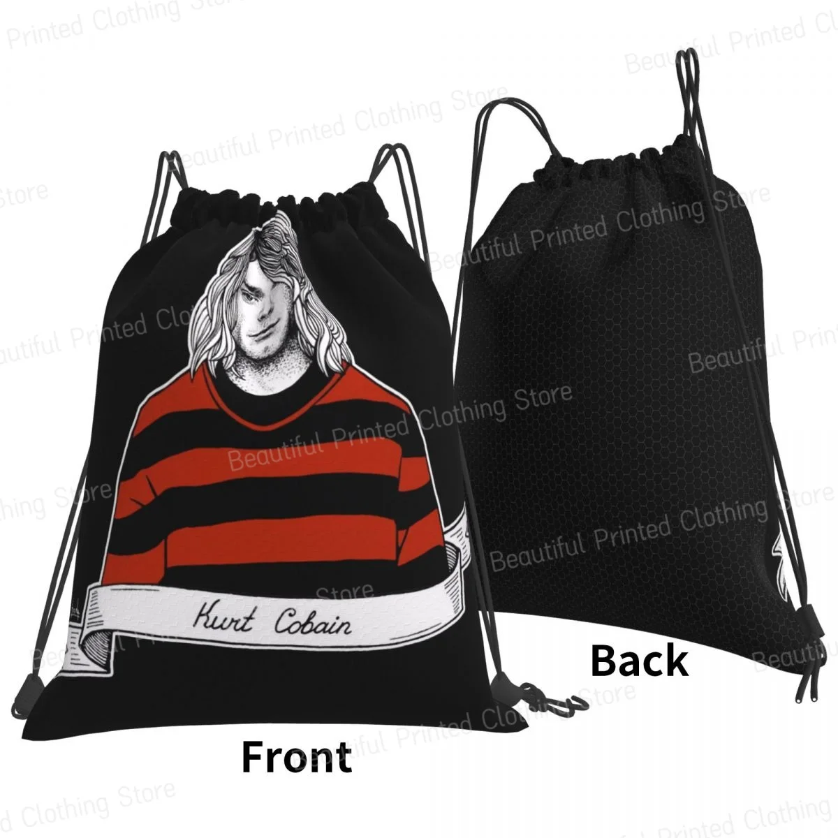 Kurt Cobain Guitar Drawstring Bags Gym Sport Sackpack Yoga Backpacks