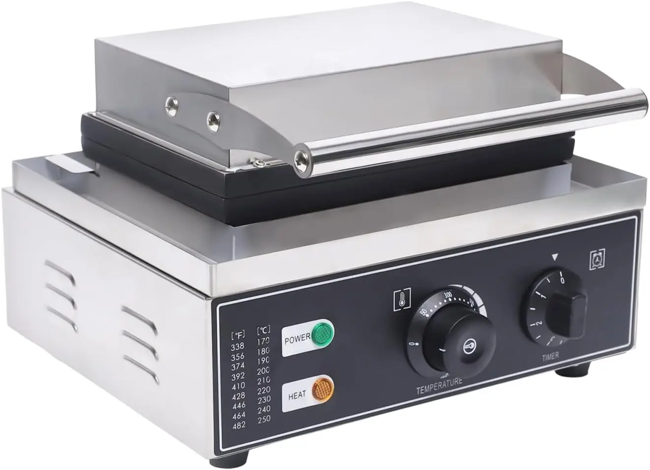 ماكينة صنع فطائر الدونات التجارية، سطح غير لاصق، تسخين مزدوج الجوانب، مقابض متعددة الاستخدامات، التحكم في درجة الحرارة