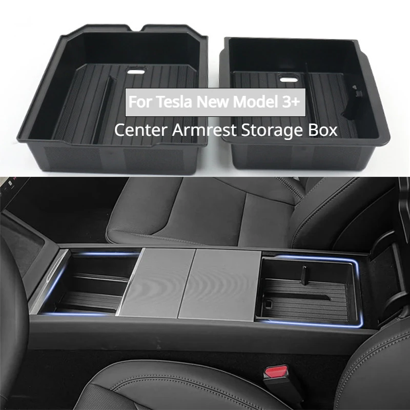 Center Console Eyeglasses Storage Case Armrest Storage Box Upper&Lower Silicone Anti-slip Mat ﻿For Tesla Model 3 High land 2024