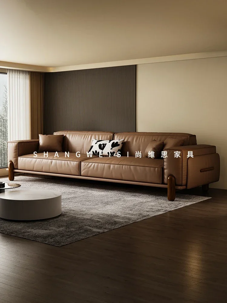 

Light Luxury Minimalist Italian First Layer Cowhide Living Room Modern Sofa for Three People