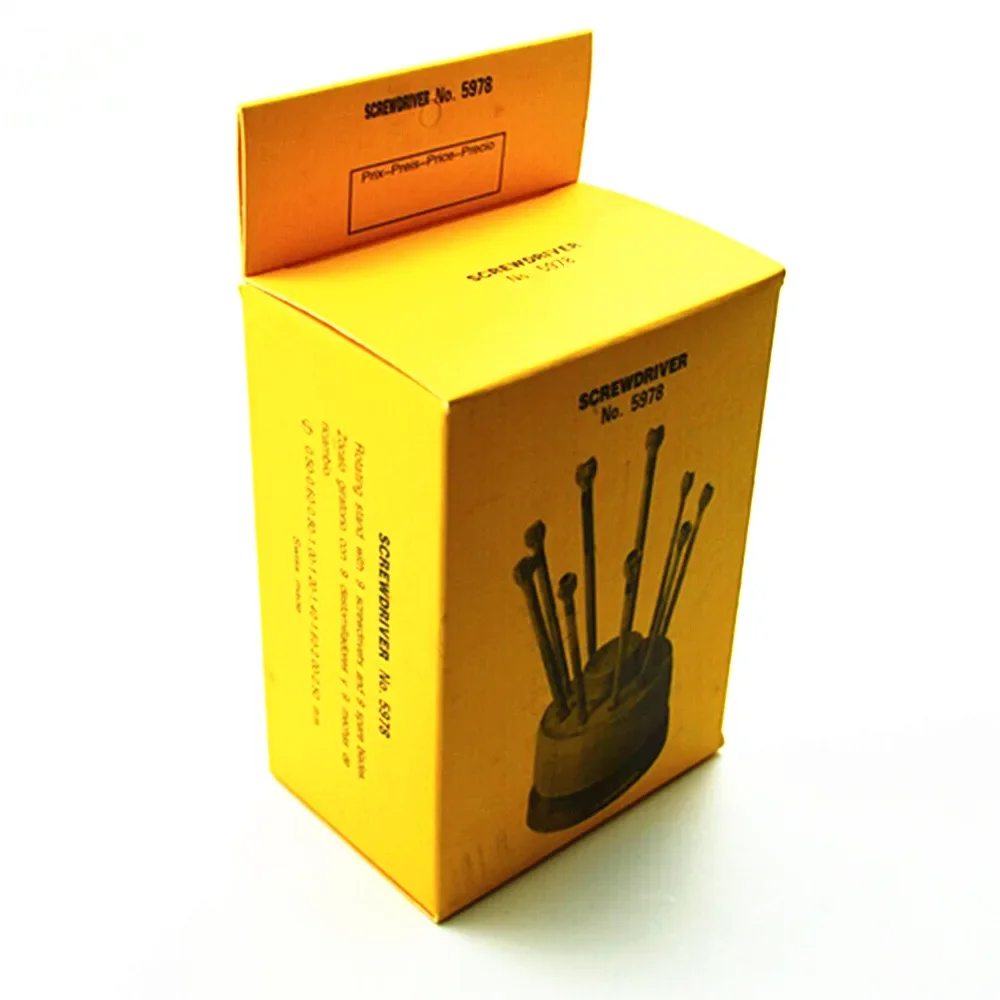 طقم أدوات إصلاح الساعة ، 9 أجزاء ، قاعدة دوارة ، فولاذ نقي ، 5978 ، أحجام مختلفة