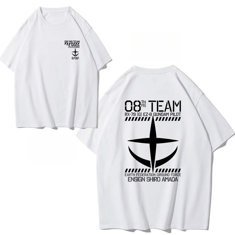 Mobile Suit Gundam Short Sleeve T-Shirt Male Anime Peripheral EFSF Earth Federation Army pure Cotton 08MS Squad T-Shirt Unisex