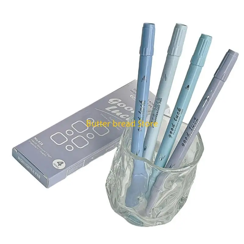 W89C 4 PCS Pena Highlighter Double Headed Highlighter Marker Untuk Menggambar
