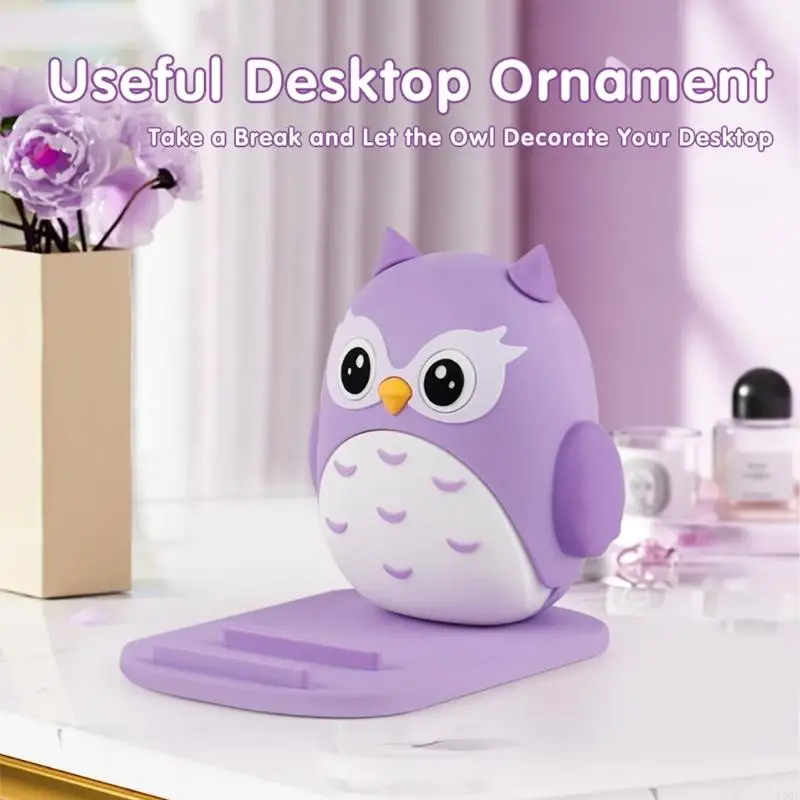Y4QF Faltbarer Telefonhalter Rack mit niedlicher Eule, der einstellbares Stand für Schreibtisch -Reisebüro entwirft. Sie und