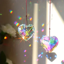 Crystal Peach Prism Suncatcher Prism Heart Shaped Hanging Pendant Decorative Rainbow Maker Window Home Office Garden Decoration