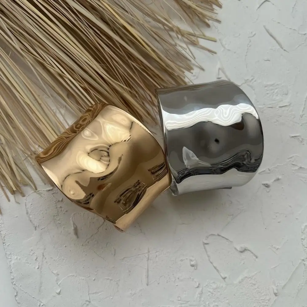 

Personality Geometry Simple Metal Bracelet Textured Glossy Exaggerated Bracelet Hand Jewelry Matte Wide Side Bangle Party