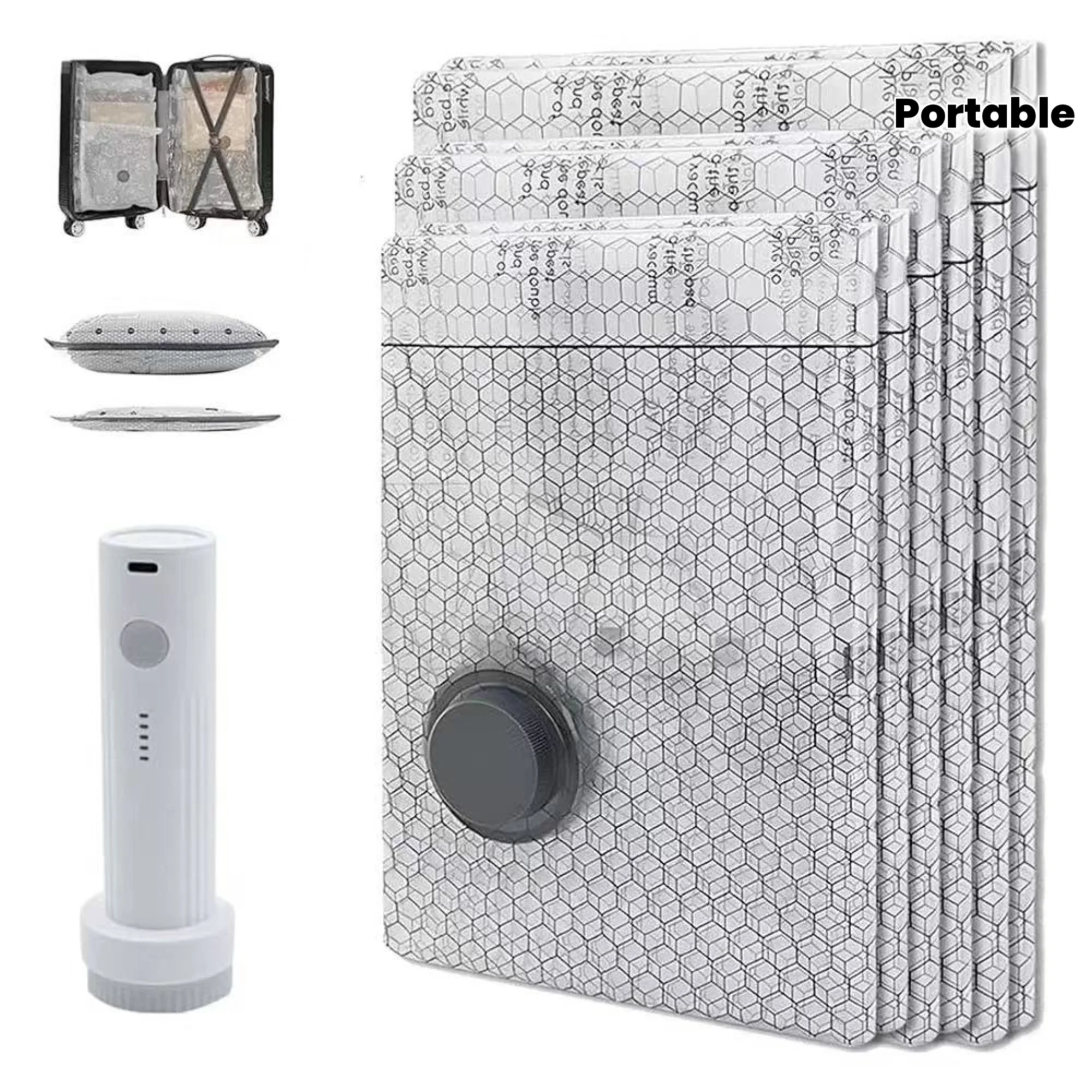 6/15Pcs Vacuum Compression Storage Bags With Portable Air Pump, Large Medium Small Sizes For Bedding Clothes Mattress, Space Saving Vacuum Sealer Bags, Travel Moving Storage Organizer, Mattress Protective Cover